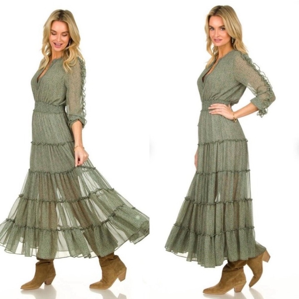 Misa LA Green Long Sleeve Maxi Dress